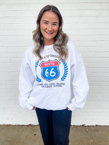 White Route 66 Oversized Sweatshirt