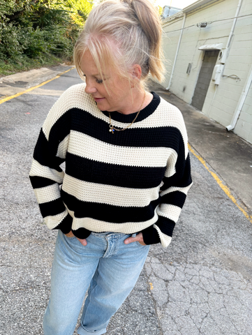 Black & White Stripe Loose Fit Sweater