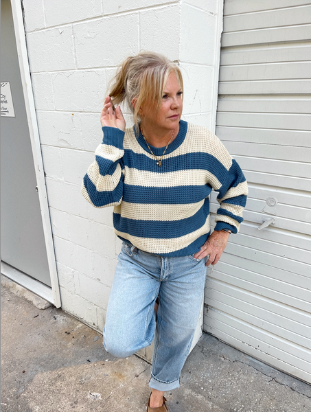 Denim Stripe Loose Fit Sweater