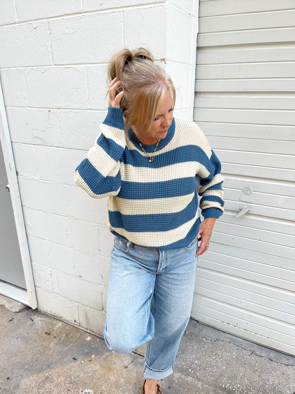 Denim Stripe Loose Fit Sweater