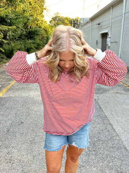 Red Stripe Crewneck Top