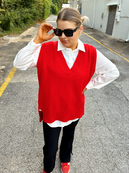 Red Soft Knit Sweater Vest