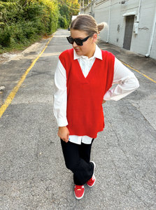 Red Soft Knit Sweater Vest